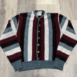 VTG Barclay 1960s Mohair/Lambs Wool Fuzzy Burgundy Striped Knit Cardigan Sweater